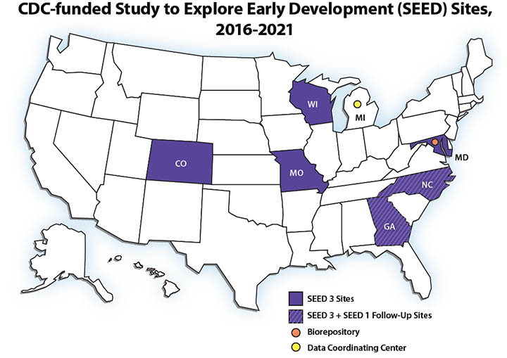 Map of the United States showing SEED sites.