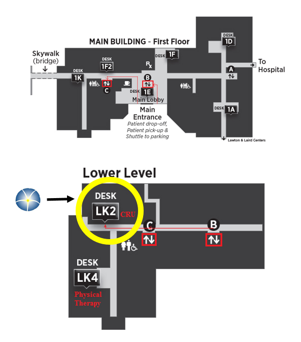 Directions to Clinical Research Unit from Main Entrance